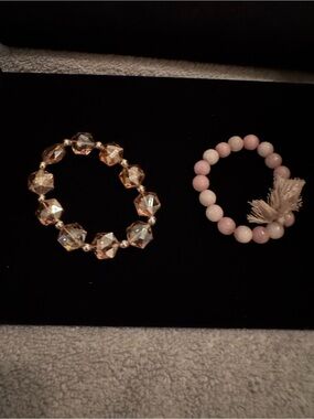 Pink Beaded Stretch Bracelet with Tassel - Women Jewelry
